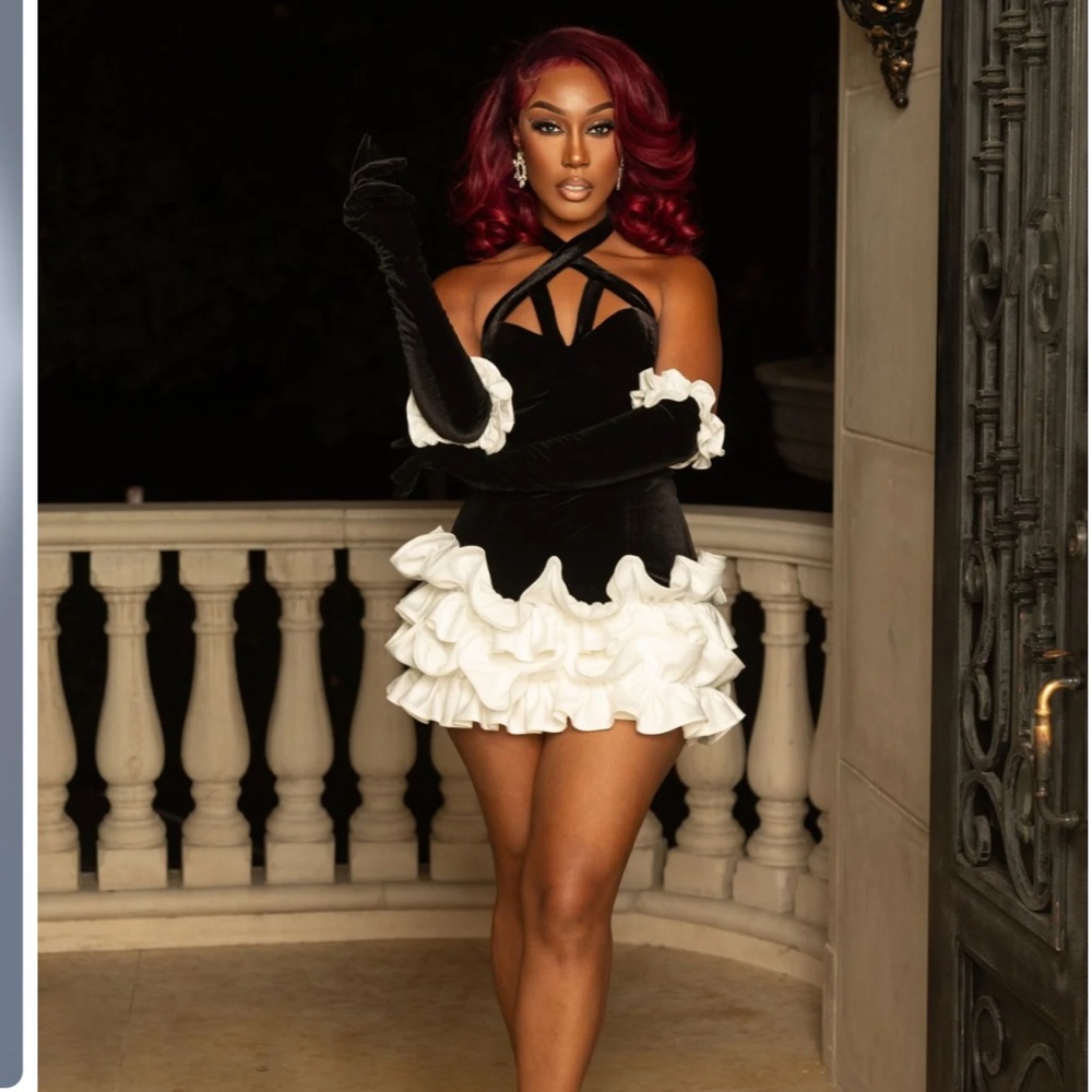 Elegant Black and White Ruffle Dress